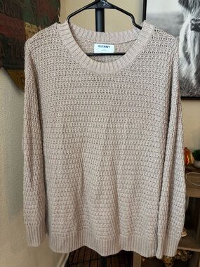 Old Navy Beige Waffle Knit Crewneck Sweater